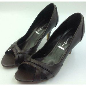 Studio H Ladies Brown Faux Leather Open Toe Heels Pumps Size 8 Wide